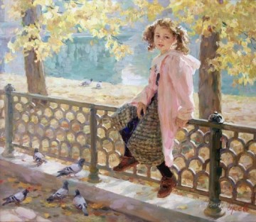 Pets and Children Painting - Beautiful Girl pigeons VG 09 pet kids